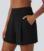 High Waisted Work Baggy Shorts 4'' with Pockets — Black — view 5