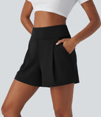 High Waisted Work Baggy Shorts 4'' with Pockets — Black — view 3