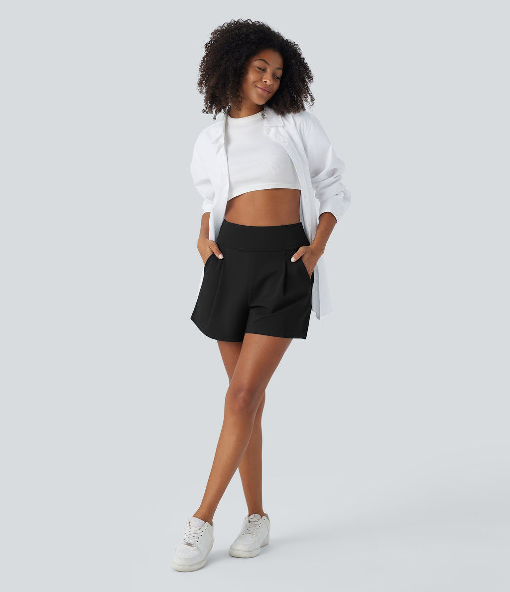 High Waisted Work Baggy Shorts 4'' with Pockets — Black — view 6