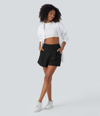 High Waisted Work Baggy Shorts 4'' with Pockets — Black — view 6