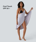 Spaghetti Strap Crossover Backless Cover Up Wrap Resort Dress-UPF50+ — Misty Lilac — view 1