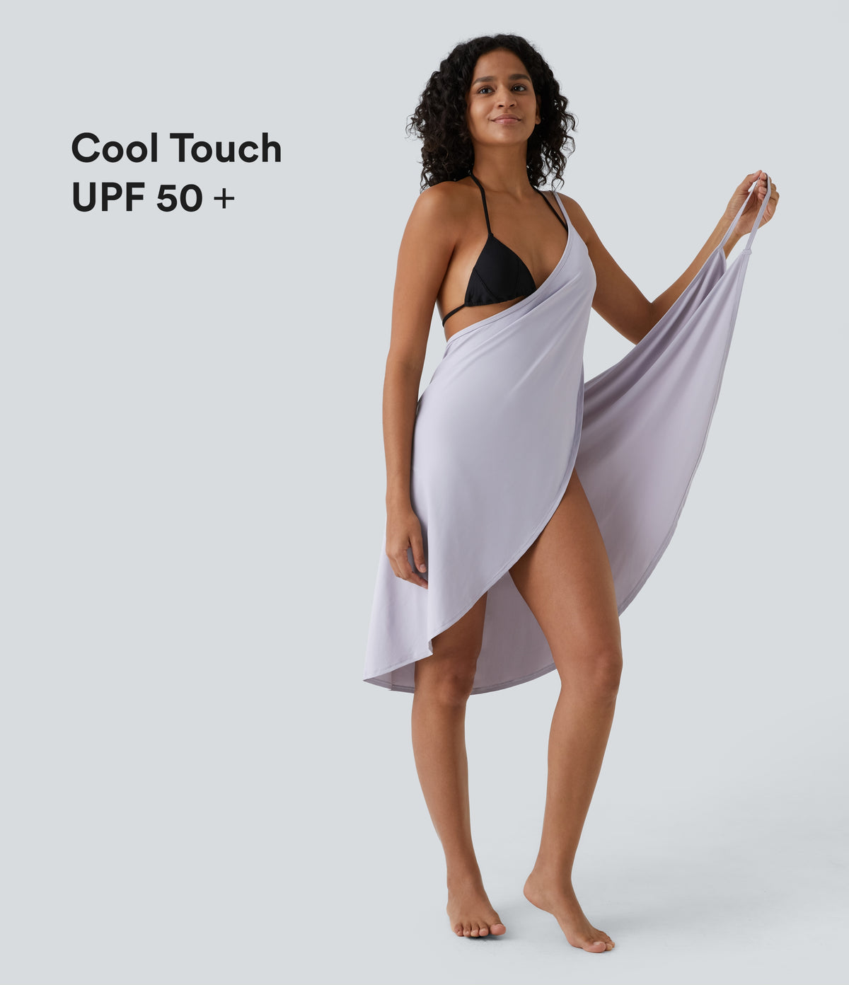 Spaghetti Strap Crossover Backless Cover Up Wrap Resort Dress-UPF50+ — Misty Lilac — view 1