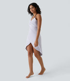 Spaghetti Strap Crossover Backless Cover Up Wrap Resort Dress-UPF50+ — Misty Lilac — view 4