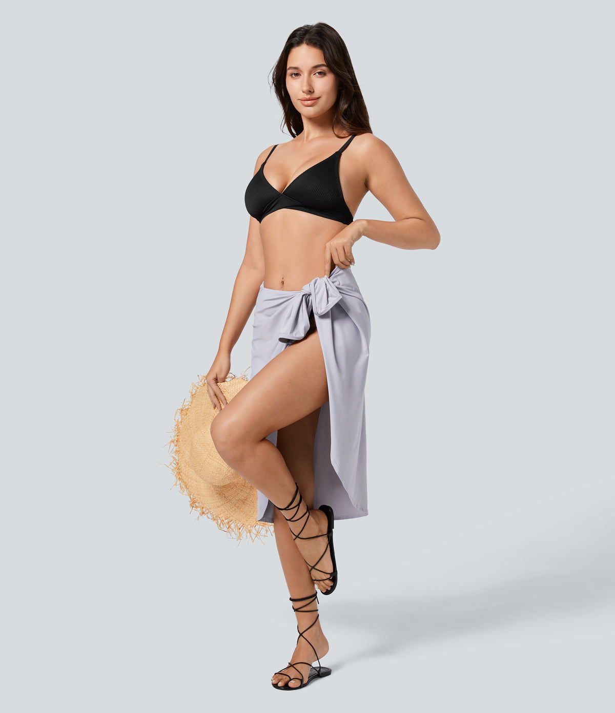 Spaghetti Strap Crossover Backless Cover Up Wrap Resort Dress-UPF50+ — Misty Lilac — view 8