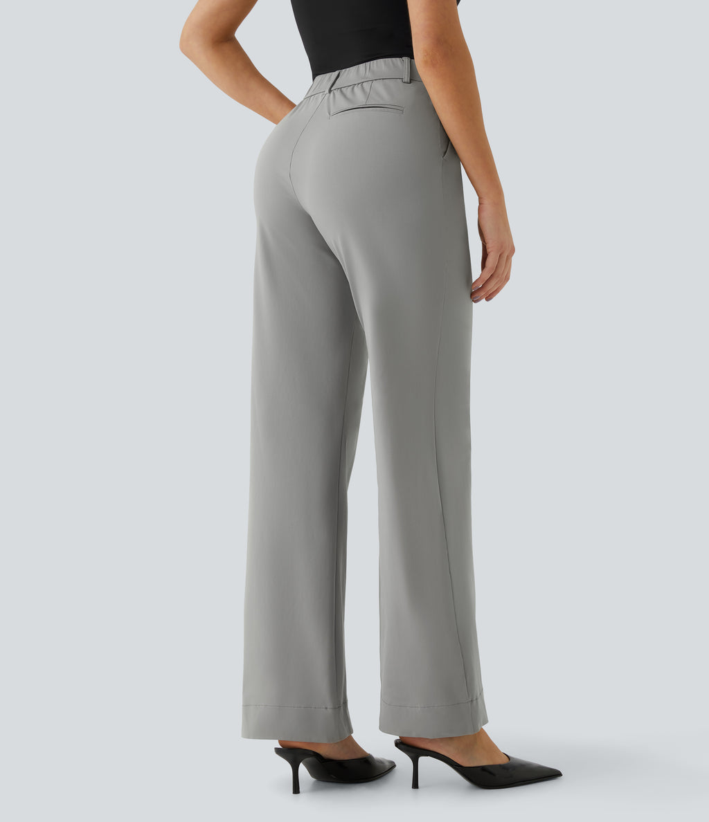 Mid Rise Pocket Straight Leg Work Trousers — Mirage Gray — view 2