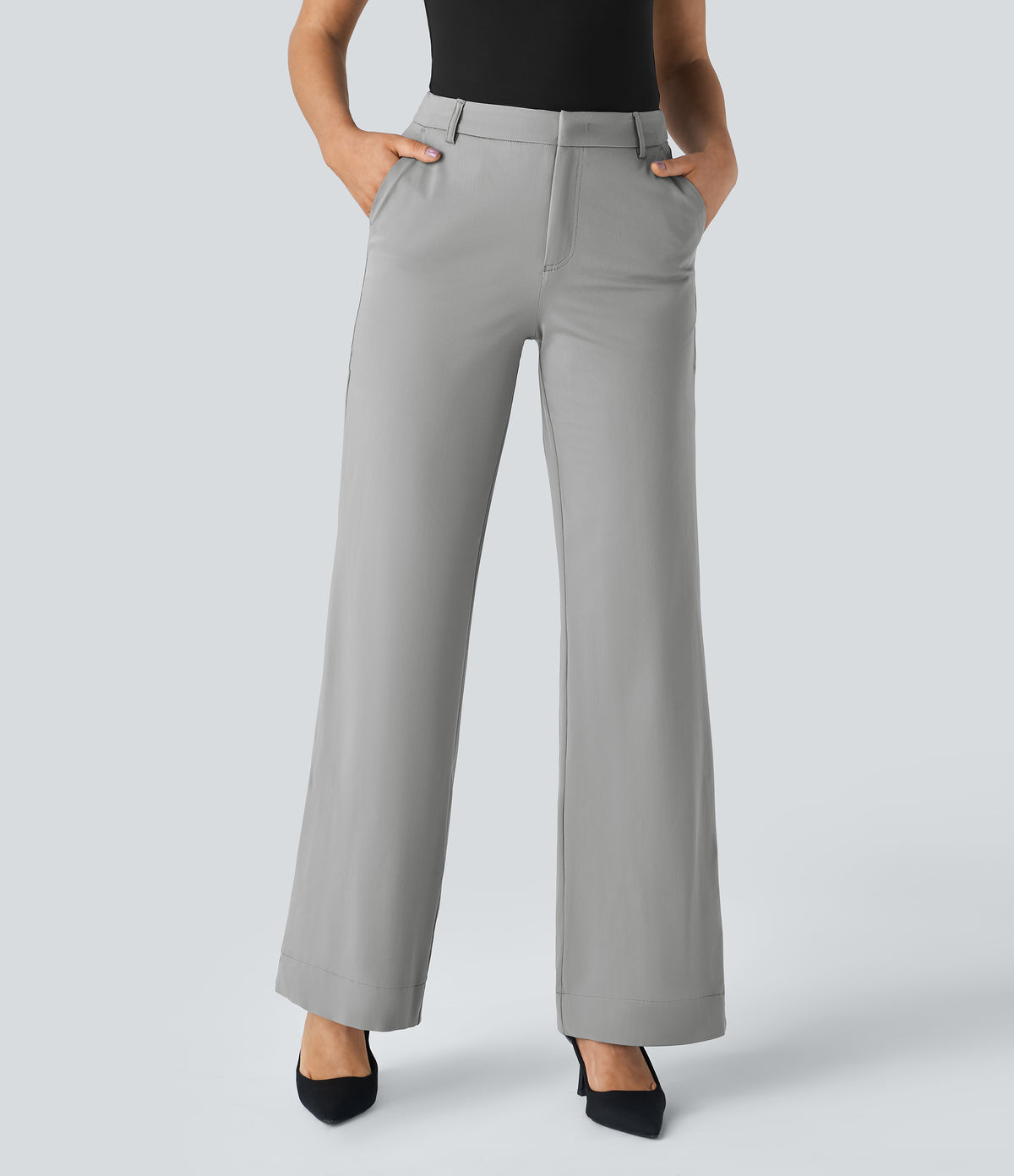 Mid Rise Pocket Straight Leg Work Trousers — Mirage Gray — view 4