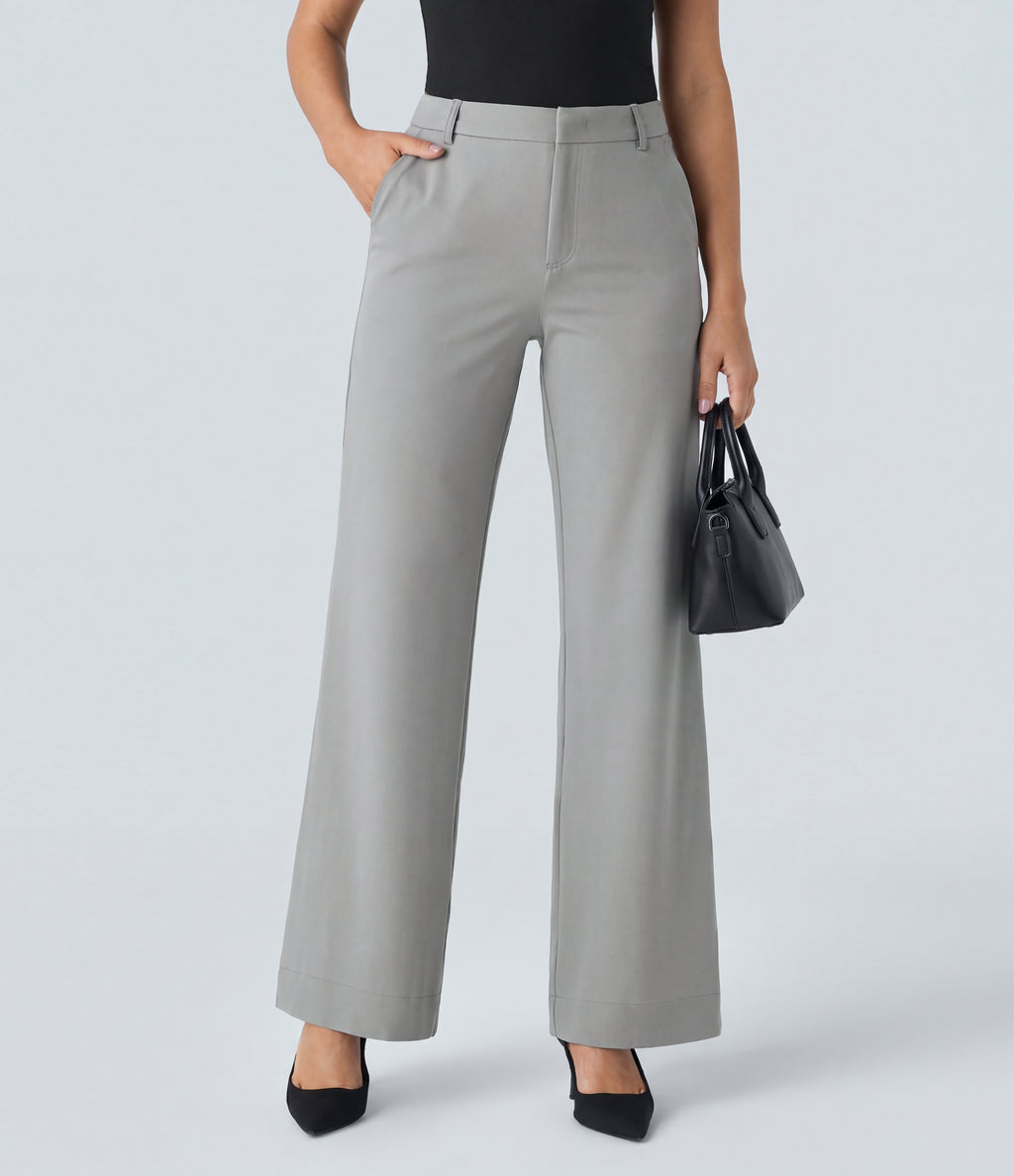 Mid Rise Pocket Straight Leg Work Trousers — Mirage Gray — view 1