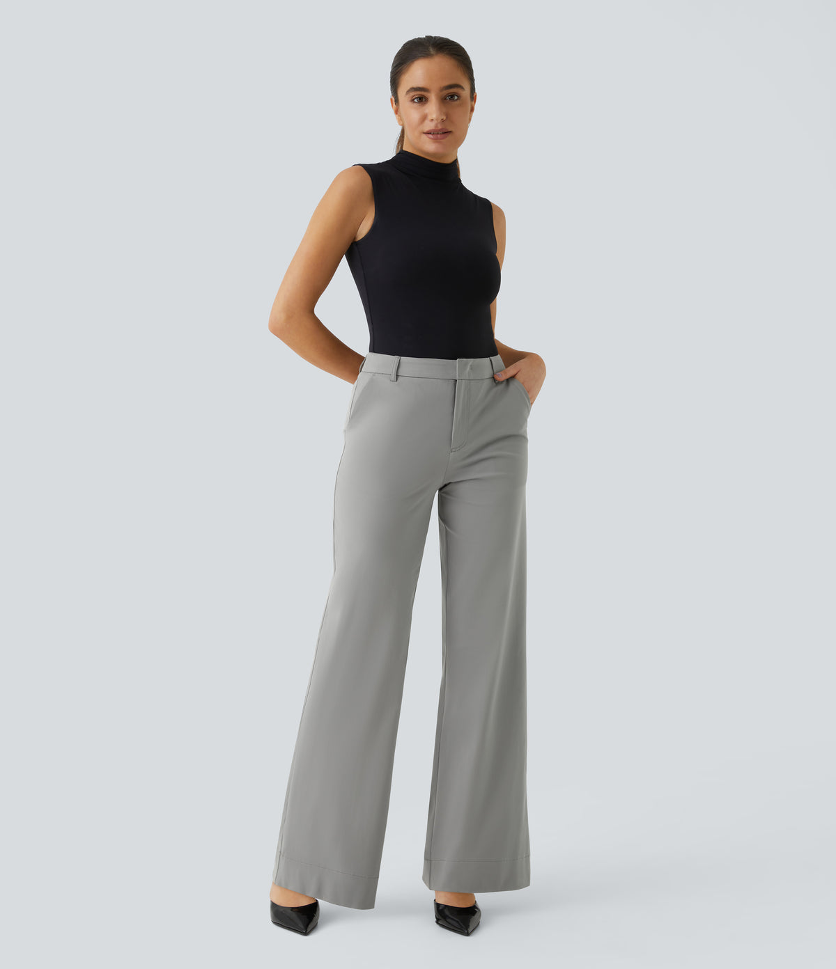 Mid Rise Pocket Straight Leg Work Trousers — Mirage Gray — view 6
