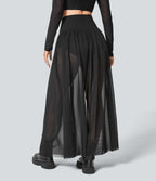 High Waisted 2-in-1 Mesh Flowy Maxi Casual Skirt — Black — view 3