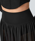 High Waisted 2-in-1 Mesh Flowy Maxi Casual Skirt — Black — view 6