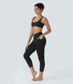 High Waisted Crossover Pocket Capri Yoga Leggings — Black — view 7