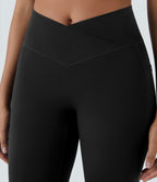 High Waisted Crossover Pocket Capri Yoga Leggings — Black — view 4