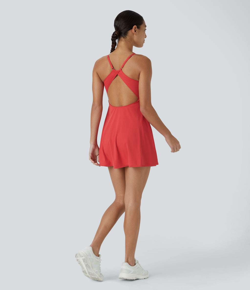 Adjustable Strap Backless 2-in-1 Pocket Slip Active Dress-Edition — Salsa — view 6