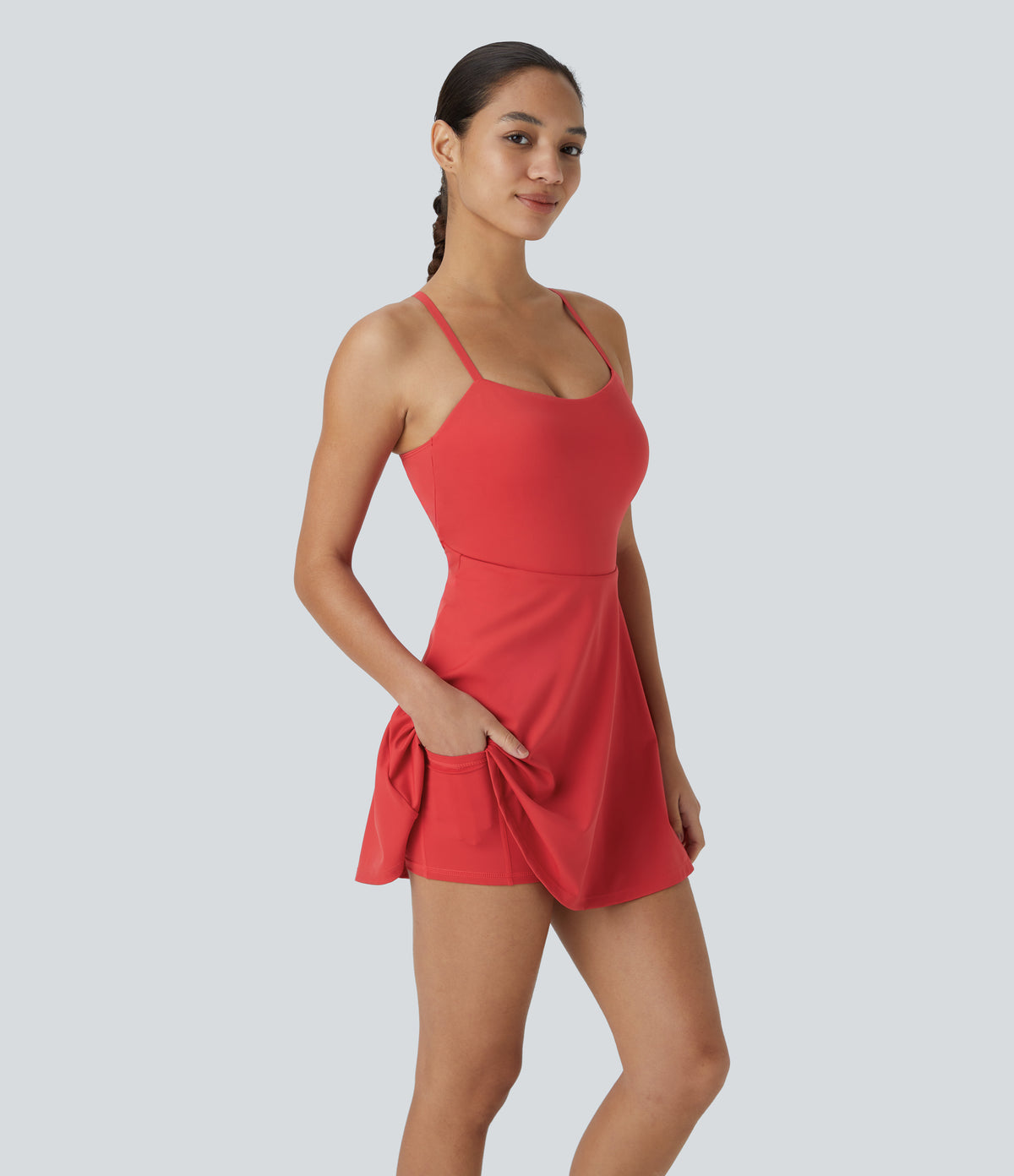 Adjustable Strap Backless 2-in-1 Pocket Slip Active Dress-Edition — Salsa — view 3