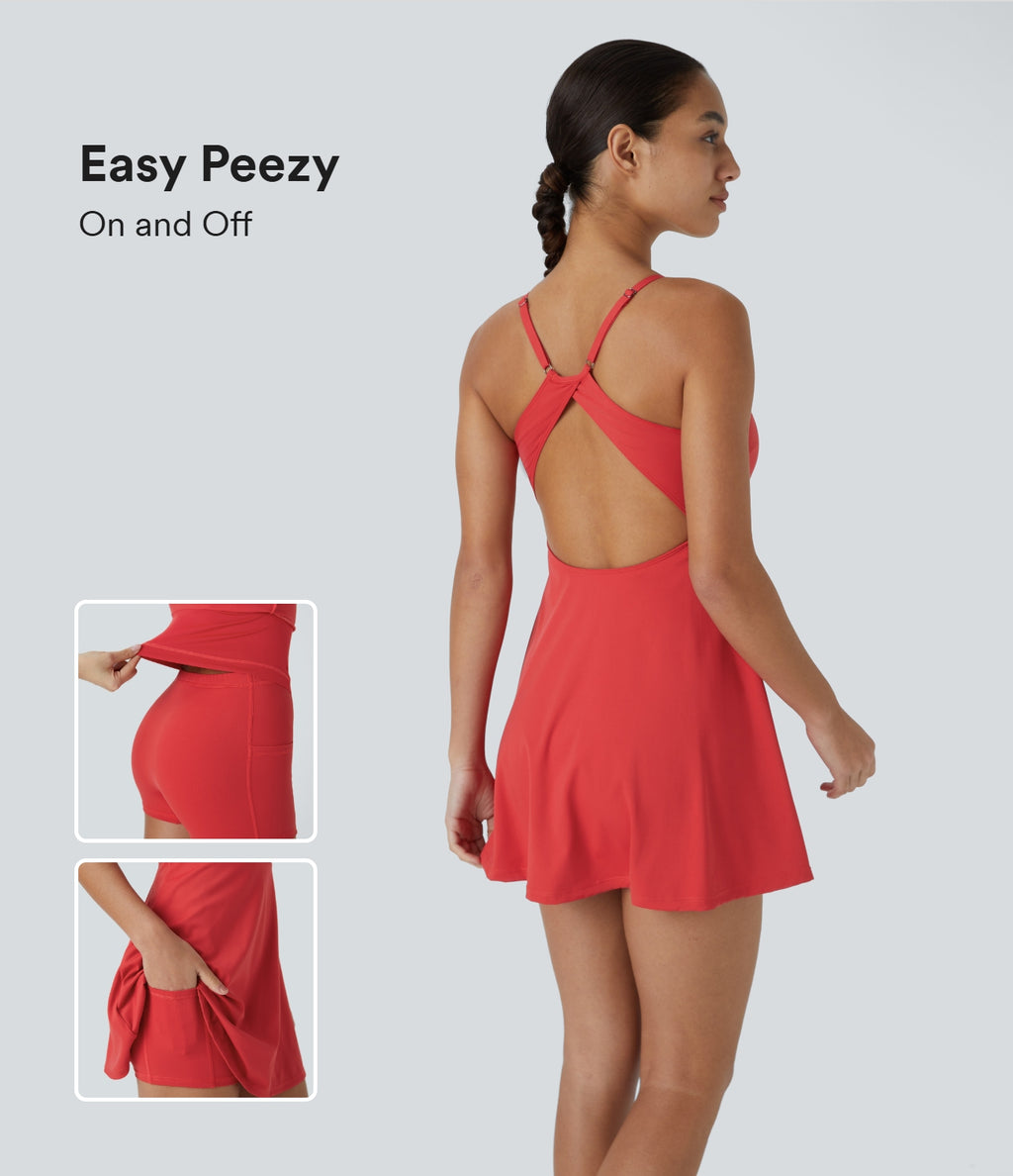 Adjustable Strap Backless 2-in-1 Pocket Slip Active Dress-Edition — Salsa — view 1