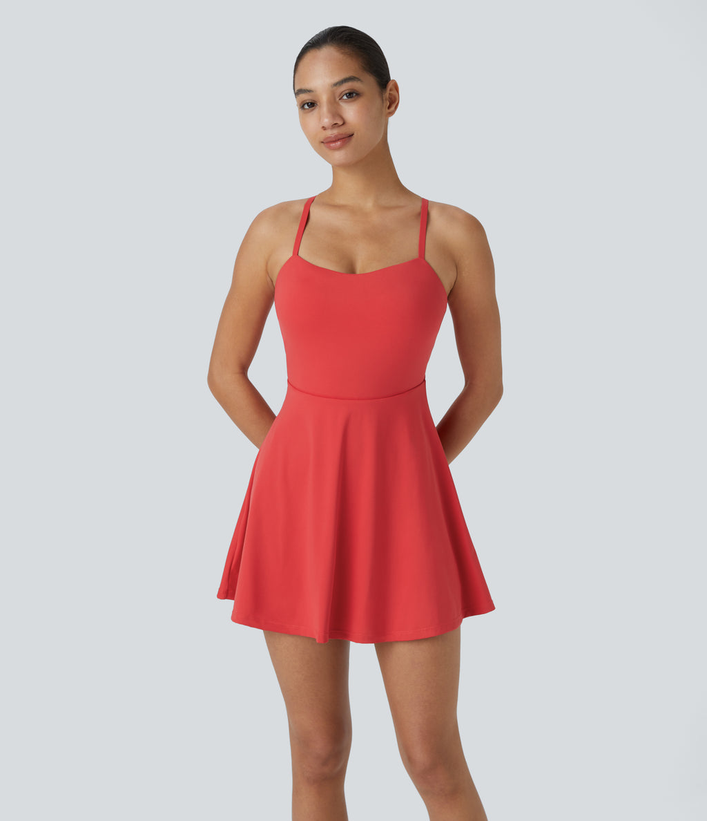 Adjustable Strap Backless 2-in-1 Pocket Slip Active Dress-Edition — Salsa — view 2