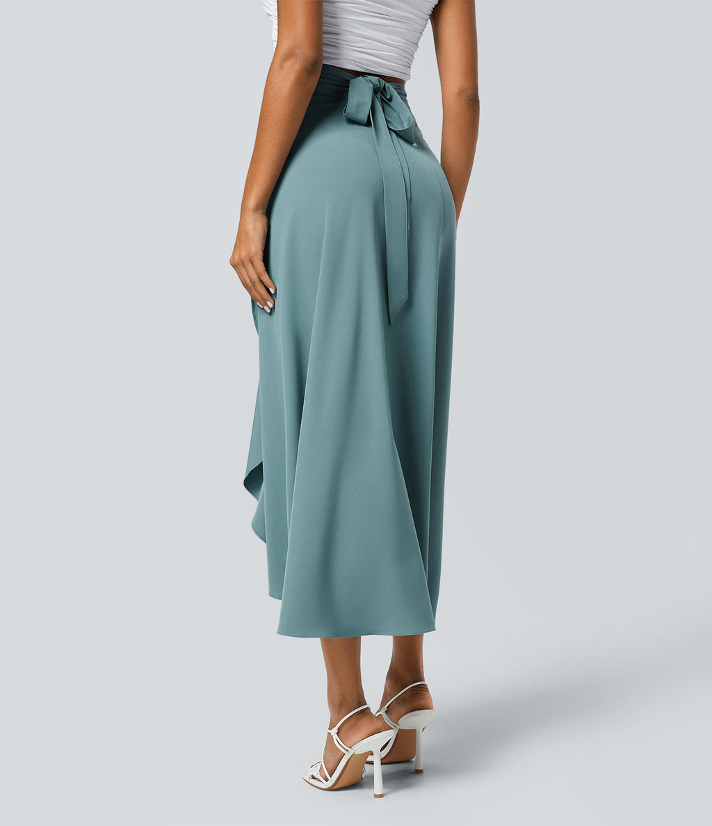 High Waisted Wrapped Tie Back Quick Dry Skirt — Stone Blue — view 2