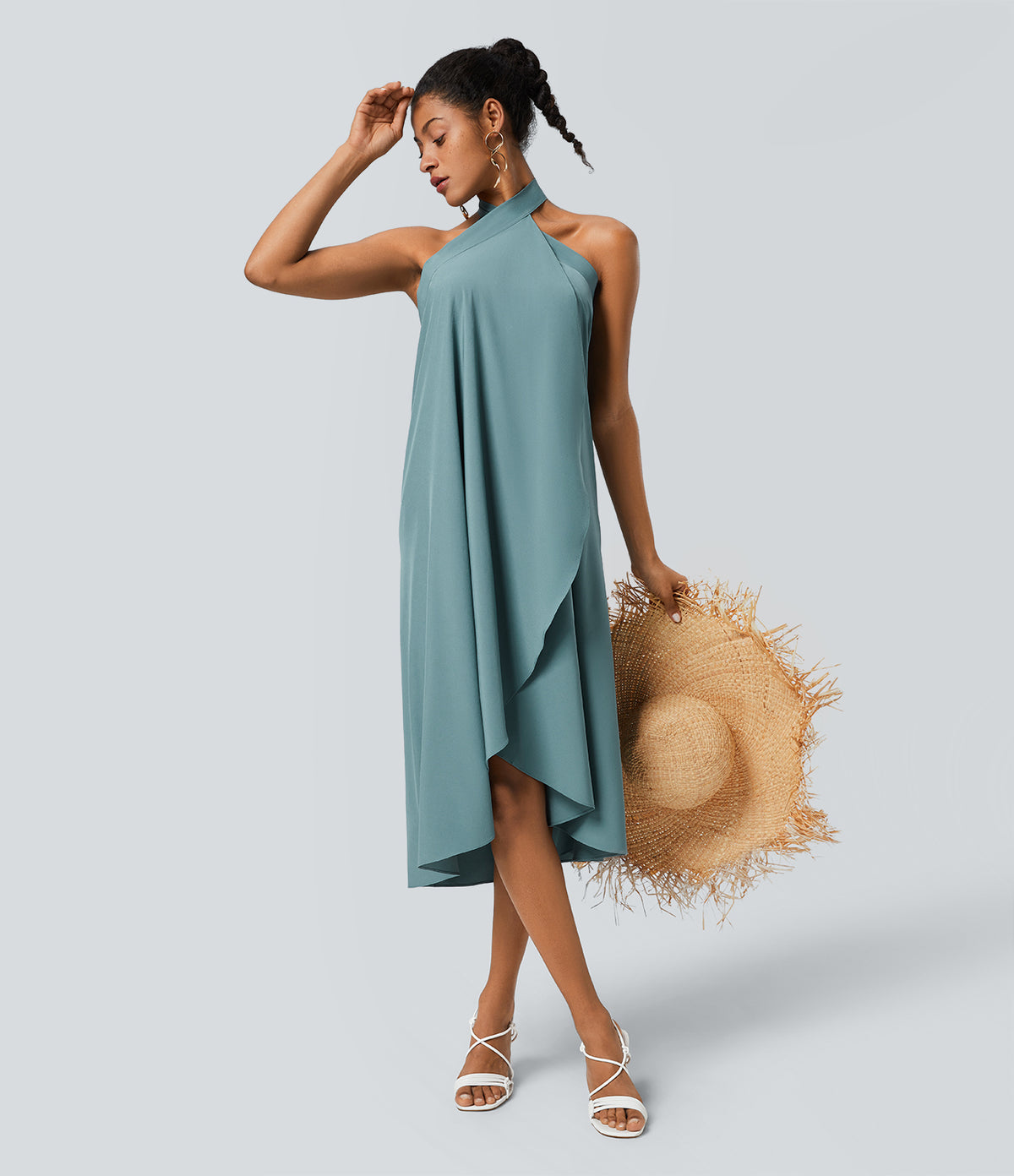 High Waisted Wrapped Tie Back Quick Dry Skirt — Stone Blue — view 8