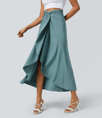 High Waisted Wrapped Tie Back Quick Dry Skirt — Stone Blue — view 3