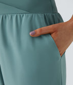 High Waisted Crossover Quick Dry Resort Trousers with Pockets — Stone Blue — view 7