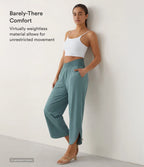 High Waisted Crossover Quick Dry Resort Trousers with Pockets — Stone Blue — view 4
