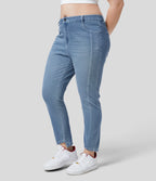 Mid Rise Zipper Pockets Casual Plus Size Skinny Jeans — Sea Blue Denim — view 3