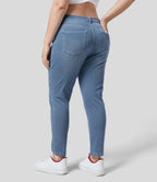 Mid Rise Zipper Pockets Casual Plus Size Skinny Jeans — Sea Blue Denim — view 1