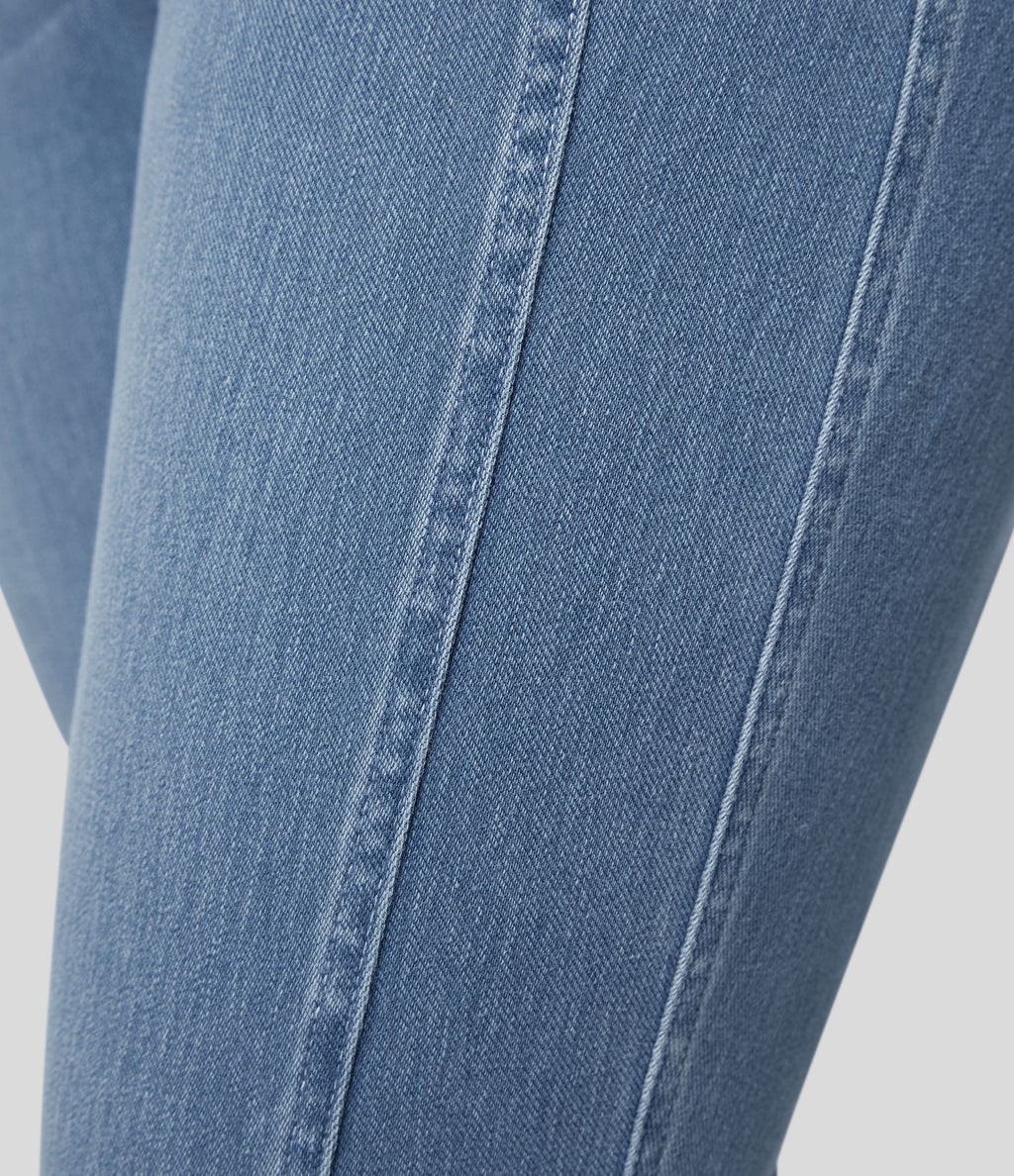 Mid Rise Zipper Pockets Casual Plus Size Skinny Jeans — Sea Blue Denim — view 5