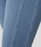 Mid Rise Zipper Pockets Casual Plus Size Skinny Jeans — Sea Blue Denim — view 5
