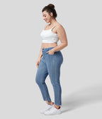 Mid Rise Zipper Pockets Casual Plus Size Skinny Jeans — Sea Blue Denim — view 7