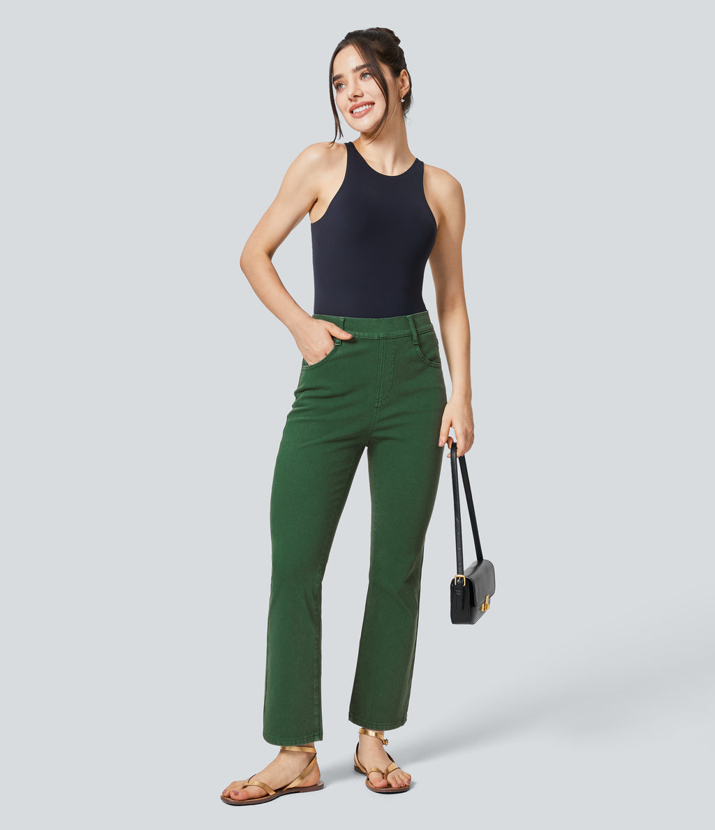High Waisted Pockets Colorful Casual Bootcut Jeans — Lush Denim — view 7