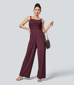 Backless Crisscross Lace Up Side Pocket Quick Dry Casual Jumpsuit — Amaranth — view 5