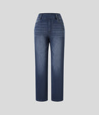 High Waisted Pockets Straight Leg Washed Casual Jeans — Paint Blue Denim — view 7