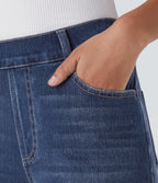 High Waisted Pockets Straight Leg Washed Casual Jeans — Paint Blue Denim — view 4