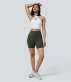 High Waisted Tummy Control Pocket Shaping Training Biker Shorts 7'' — Deep Woodland Green — view 6