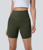 High Waisted Tummy Control Pocket Shaping Training Biker Shorts 7'' — Deep Woodland Green — view 4