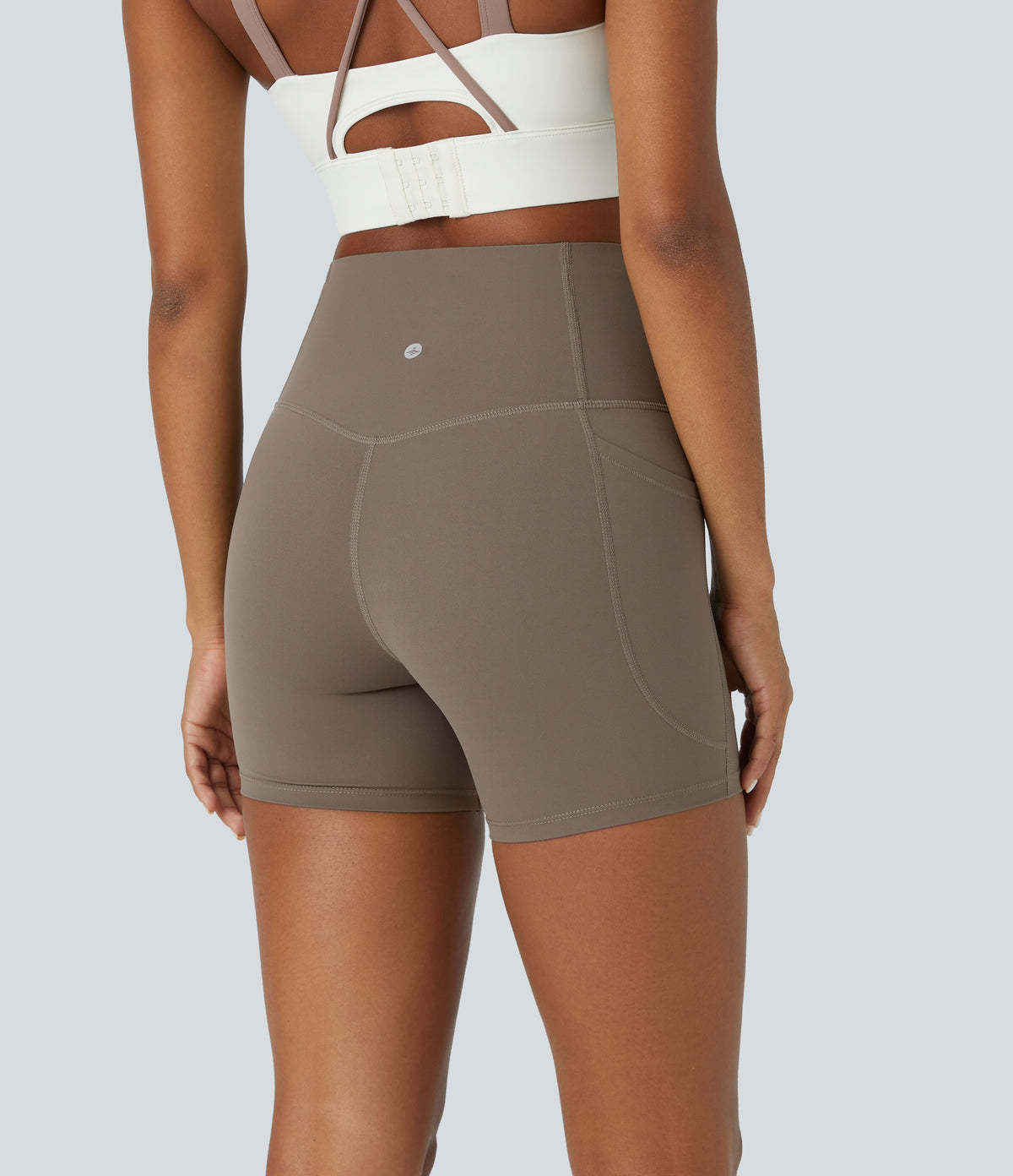 High Waisted Tummy Control Side Pocket Shaping Training Biker Shorts 5'' — Dawn Brown — view 4