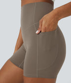 High Waisted Tummy Control Side Pocket Shaping Training Biker Shorts 5'' — Dawn Brown — view 6