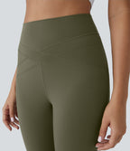 High Waisted Contrast Mesh Lace Up Yoga 7/8 Leggings — Grass Grey Green — view 5