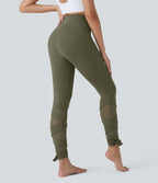 High Waisted Contrast Mesh Lace Up Yoga 7/8 Leggings — Grass Grey Green — view 2