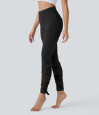 High Waisted Contrast Mesh Lace Up Yoga 7/8 Leggings — Black — view 9