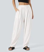 Mid Rise Pocket Barrel Leg Work Trousers — White — view 4
