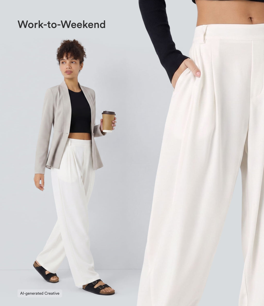 Mid Rise Pocket Barrel Leg Work Trousers — White — view 5
