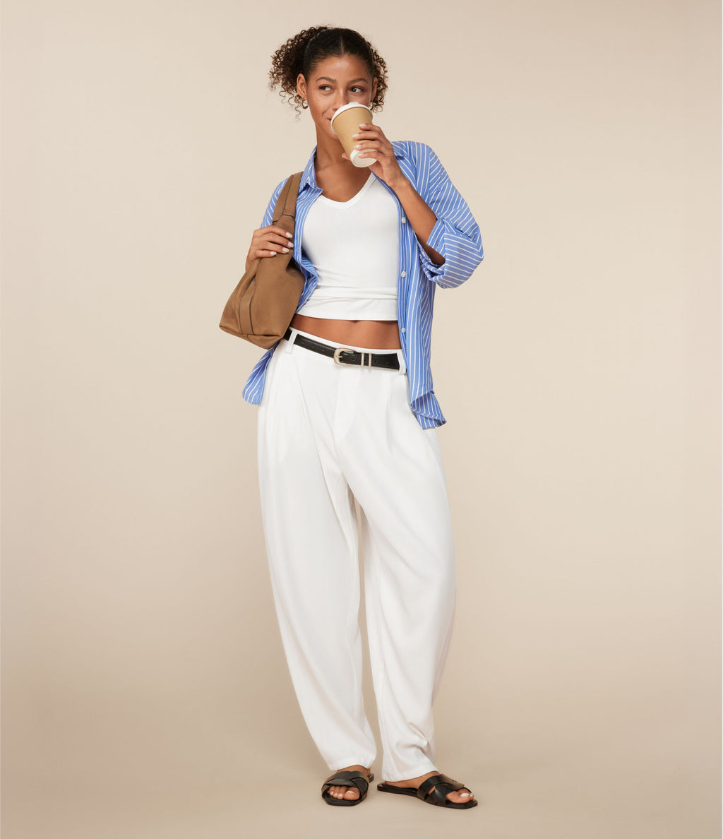 Mid Rise Pocket Barrel Leg Work Trousers — White — view 2