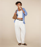 Mid Rise Pocket Barrel Leg Work Trousers — White — view 2