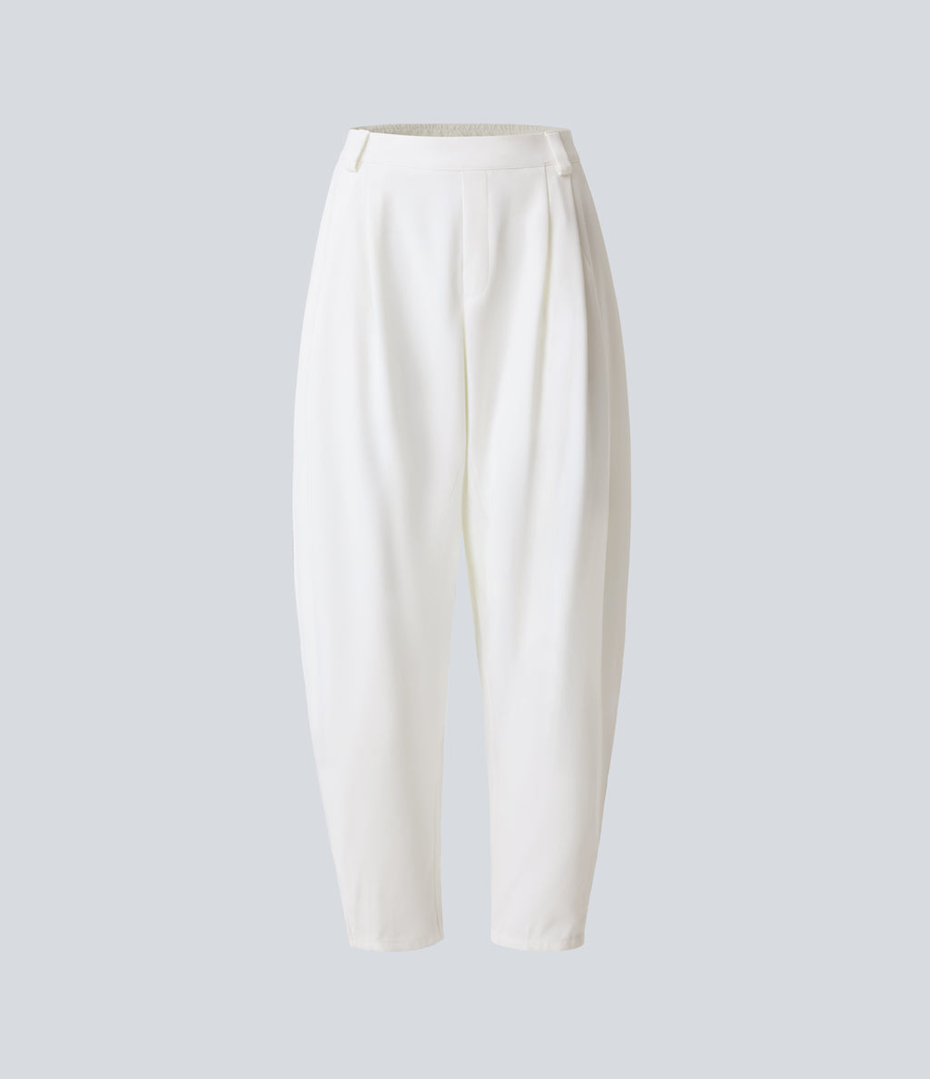 Mid Rise Pocket Barrel Leg Work Trousers — White — view 8