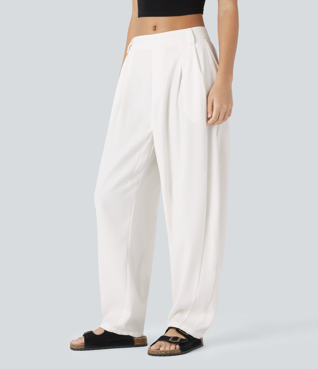 Mid Rise Pocket Barrel Leg Work Trousers — White — view 1