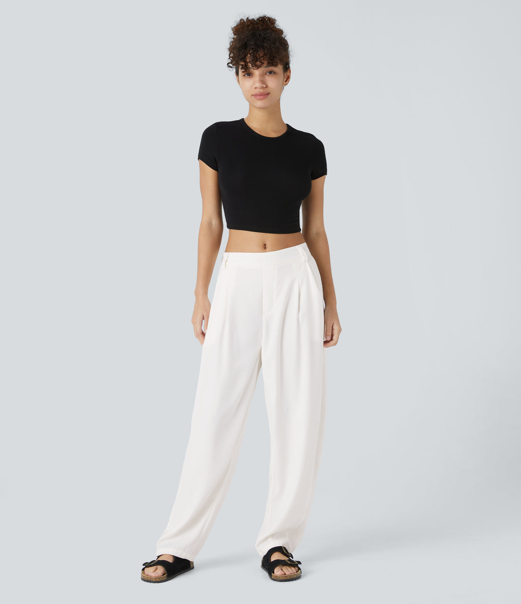 Mid Rise Pocket Barrel Leg Work Trousers — White — view 7