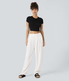 Mid Rise Pocket Barrel Leg Work Trousers — White — view 7