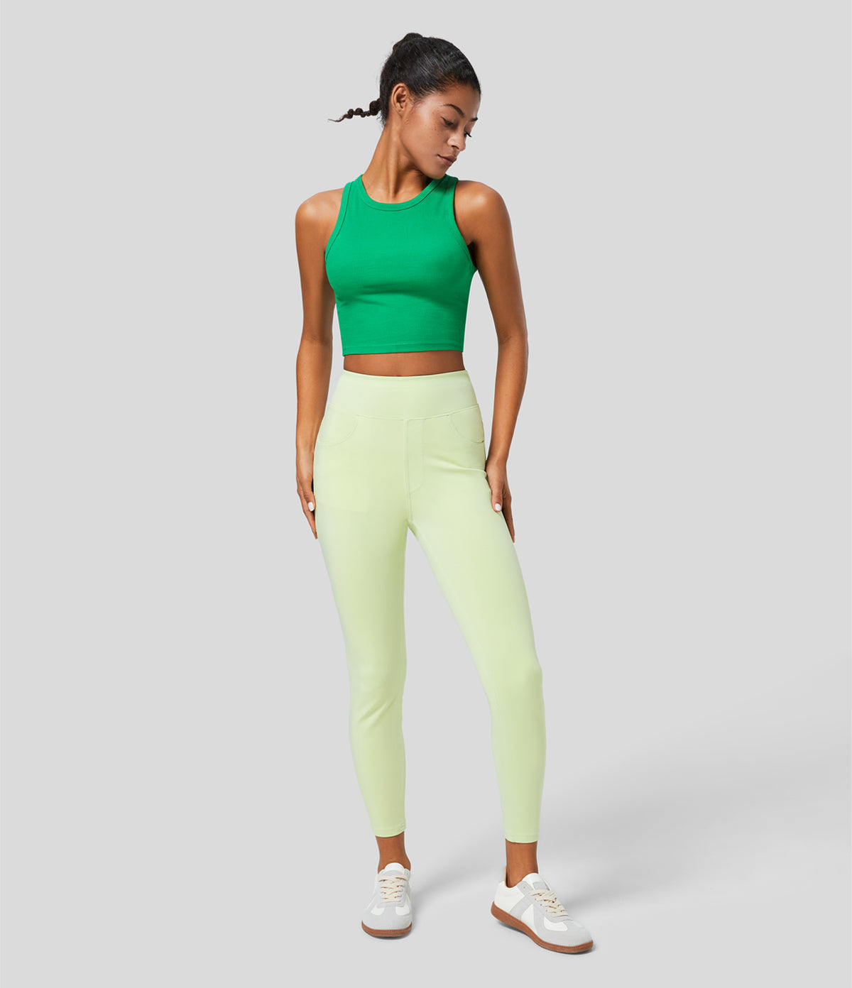 High Waisted Multiple Pockets Colourful Stretchy Knit Denim 7/8 Casual Leggings — Jasper Denim — view 6